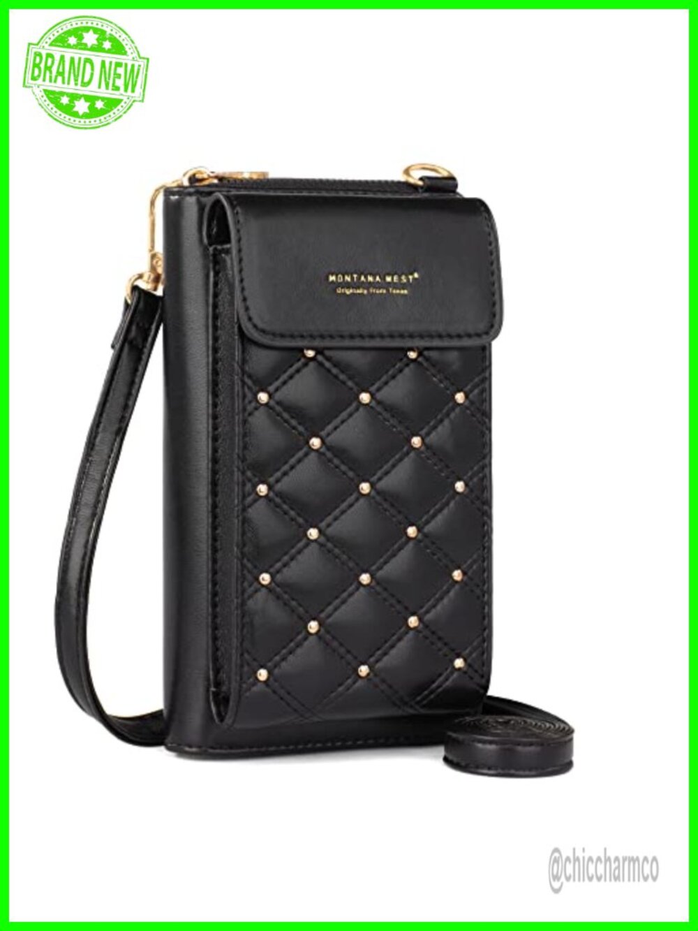 RFID Blocking Quilted Vegan Leather Crossbody Cell Phone Purse Wallet